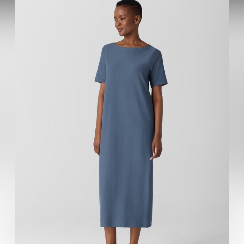 EILEEN FISHER Washable Stretch Crepe Oval Dress SZ M